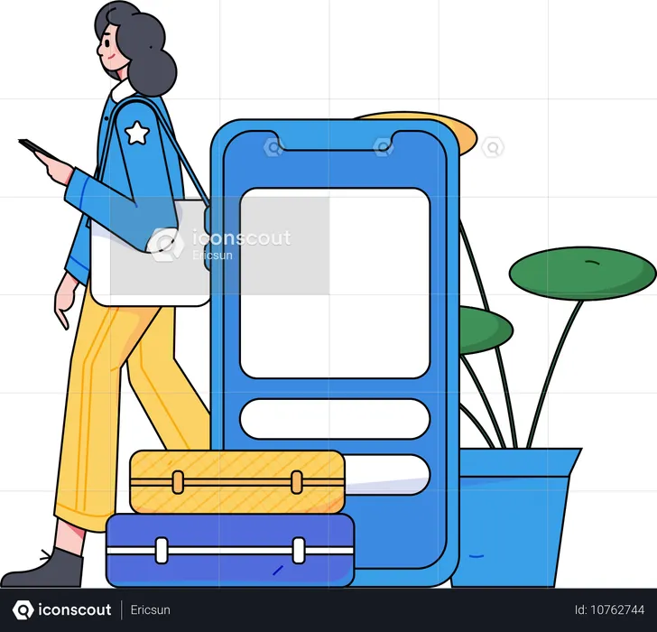 Girl finding location using mobile  Illustration