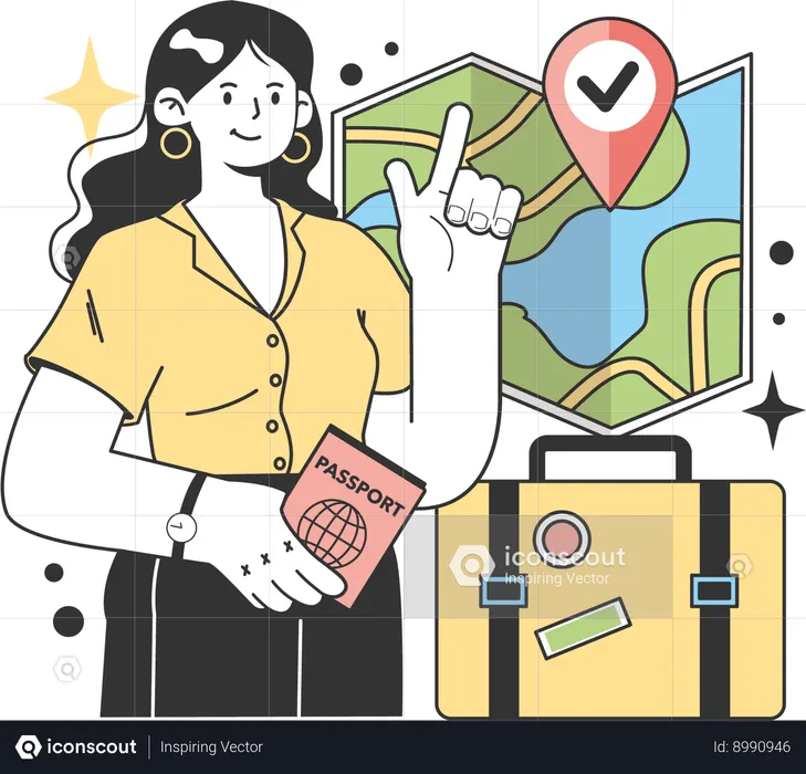 Girl finding travel location  Illustration