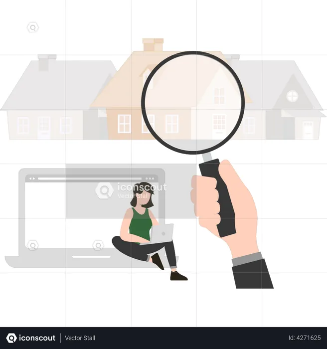 Girl finds house properties  Illustration