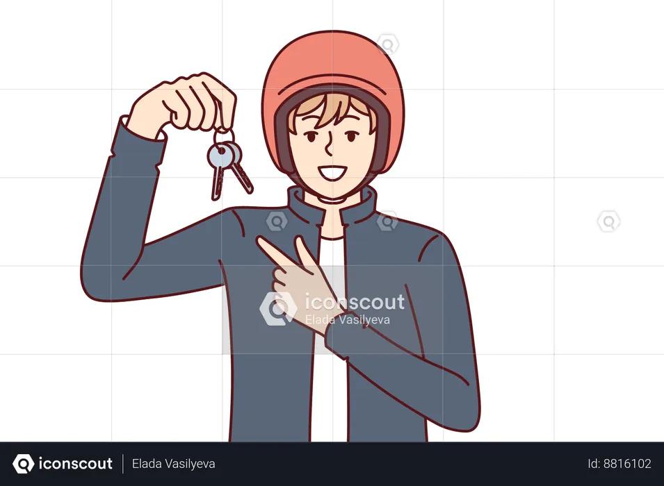 Girl finds motorcycle keys  Illustration