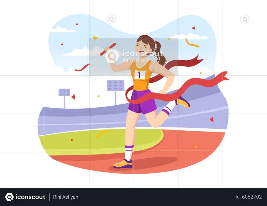 Girl finishing relay race  Illustration