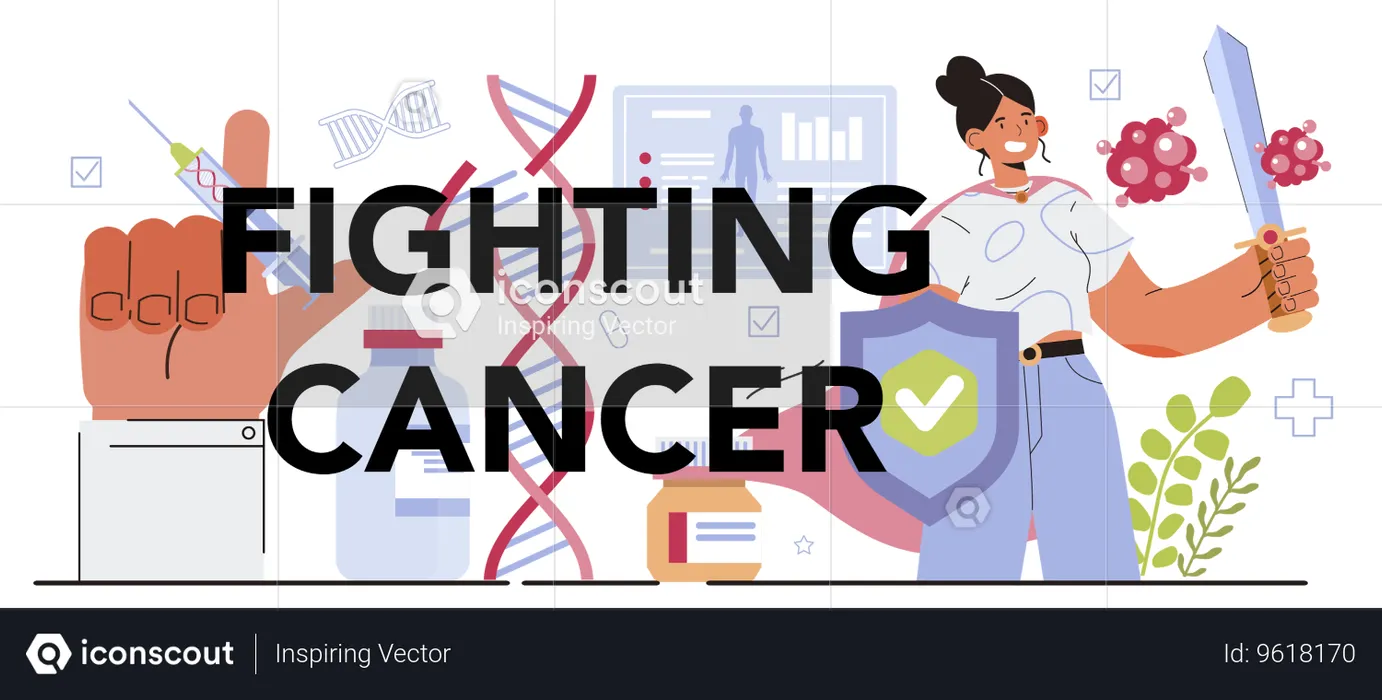 Girl flighting for Cancer disease modern diagnostic  Illustration