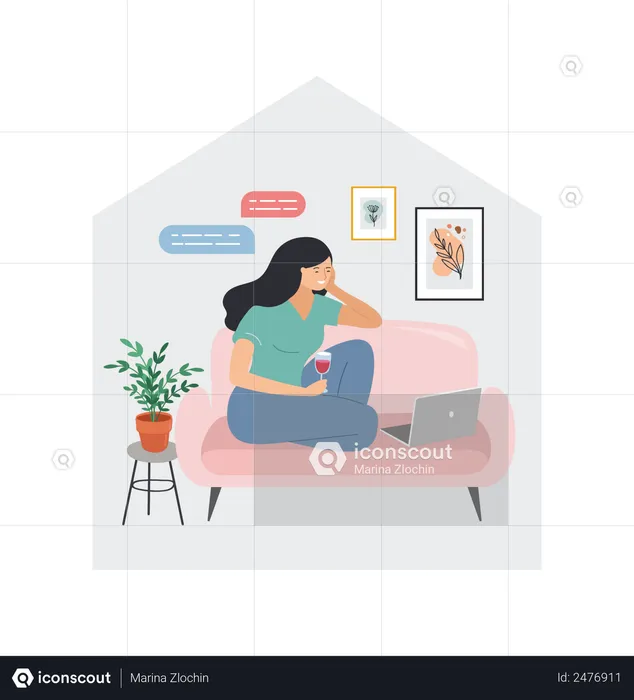 Girl flirting on online dating  Illustration