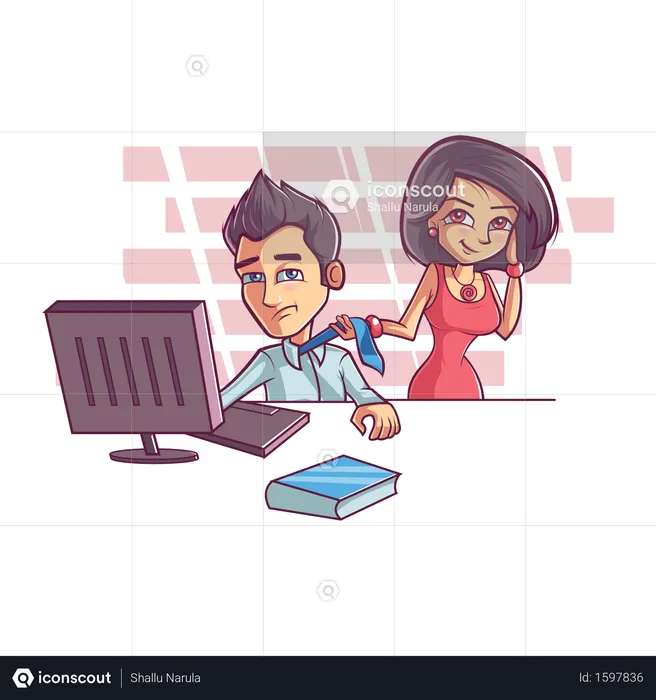 Girl flirting with man in office  Illustration