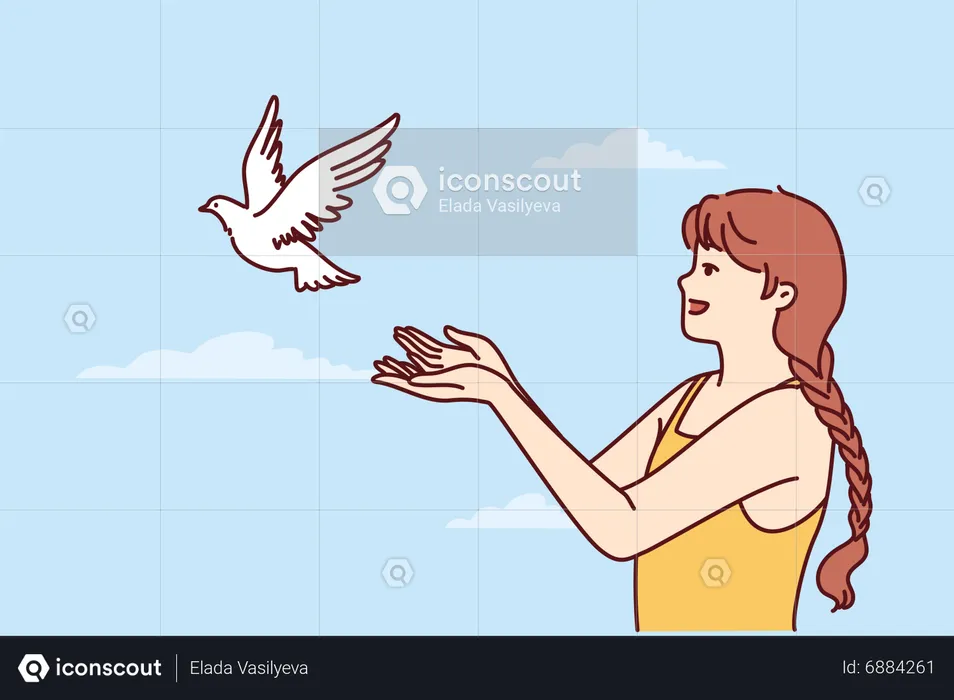 Girl flying dove  Illustration