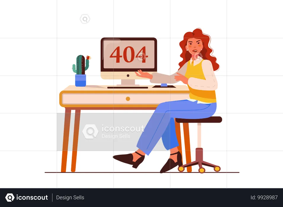 Girl  found 404 error on computer  Illustration