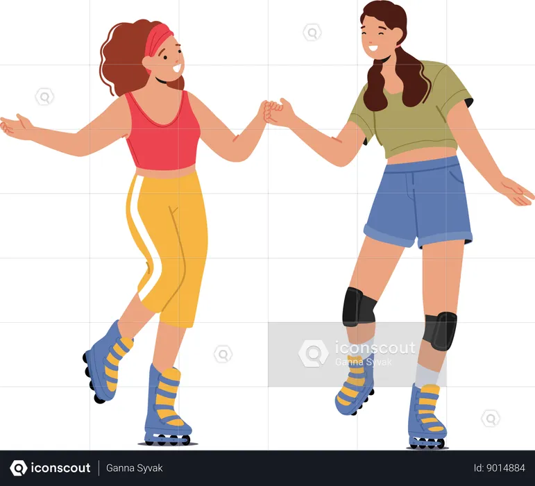 Girl Friend enjoying Roller Skating  Illustration