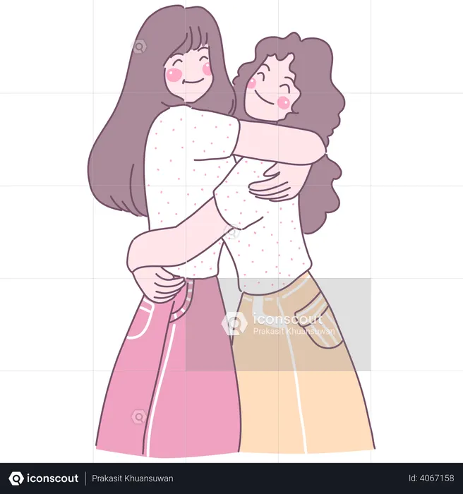 Girl friends hugging each other  Illustration