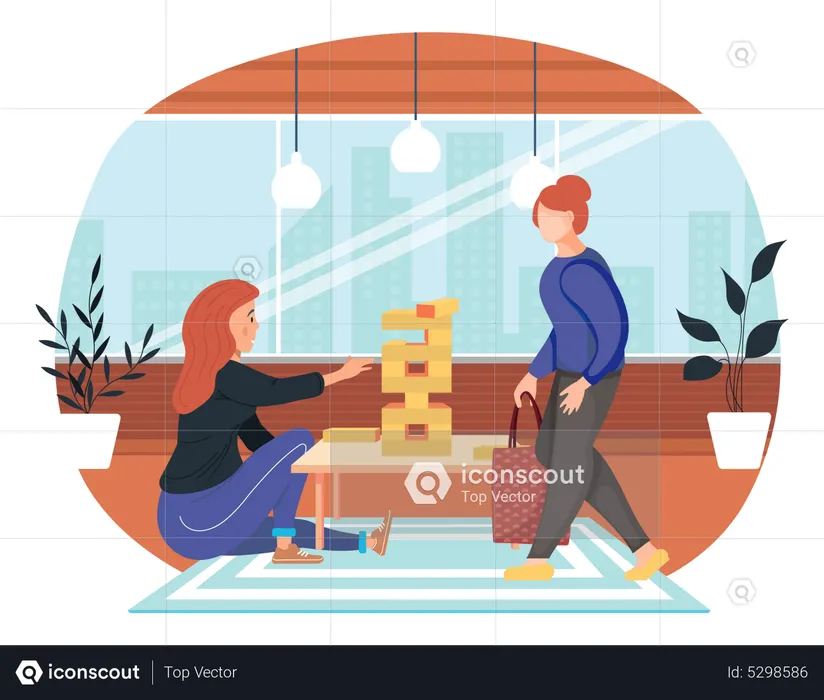 Girl friends playing board logical game together  Illustration