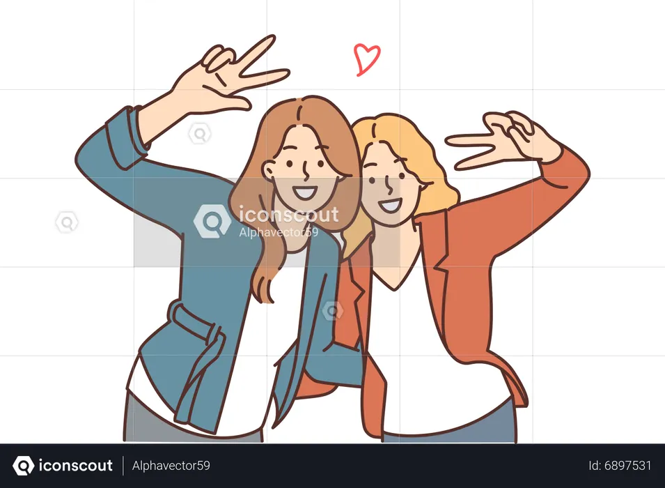 Girl friends posing for photo  Illustration