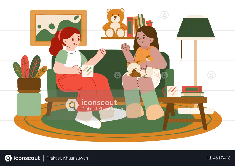 Girl friends spending time together  Illustration