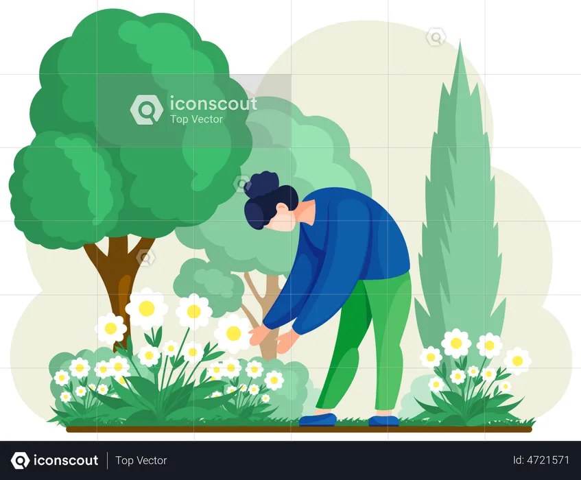 Girl gardening plants on backyard  Illustration