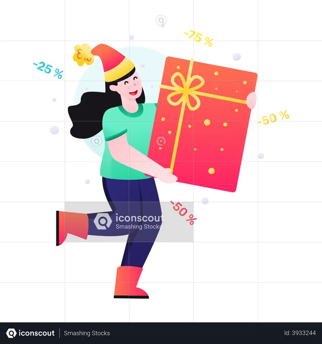 Girl get Christmas gift card  Illustration