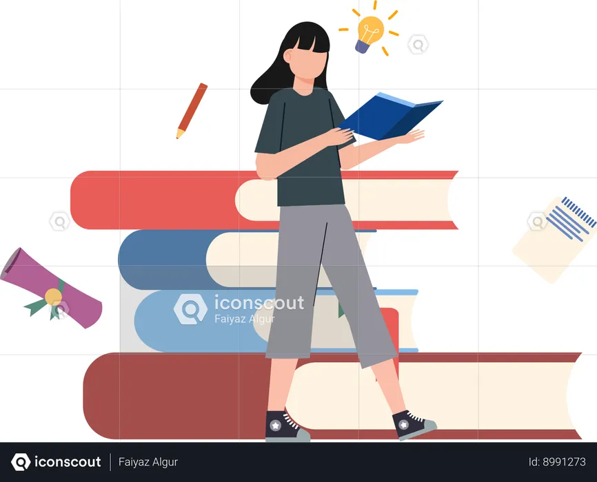 Girl Get Knowledge from book  Illustration