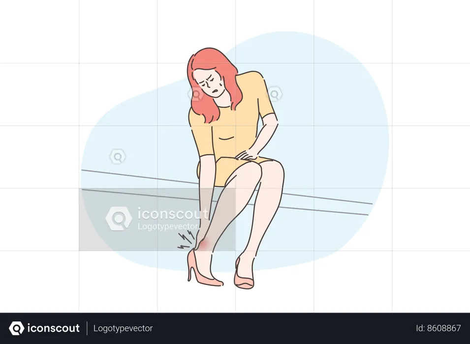 Girl gets leg pain while wearing high heels  Illustration