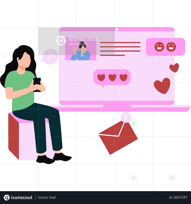 Girl gets romantic mail  Illustration