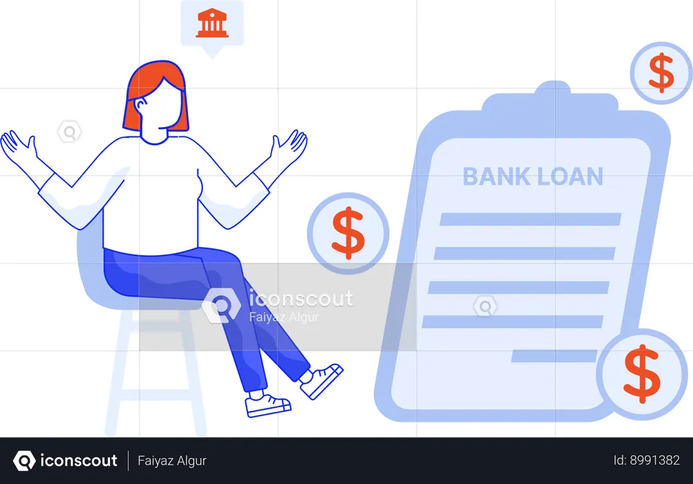 Girl getting Bank Loan Successfully  Illustration