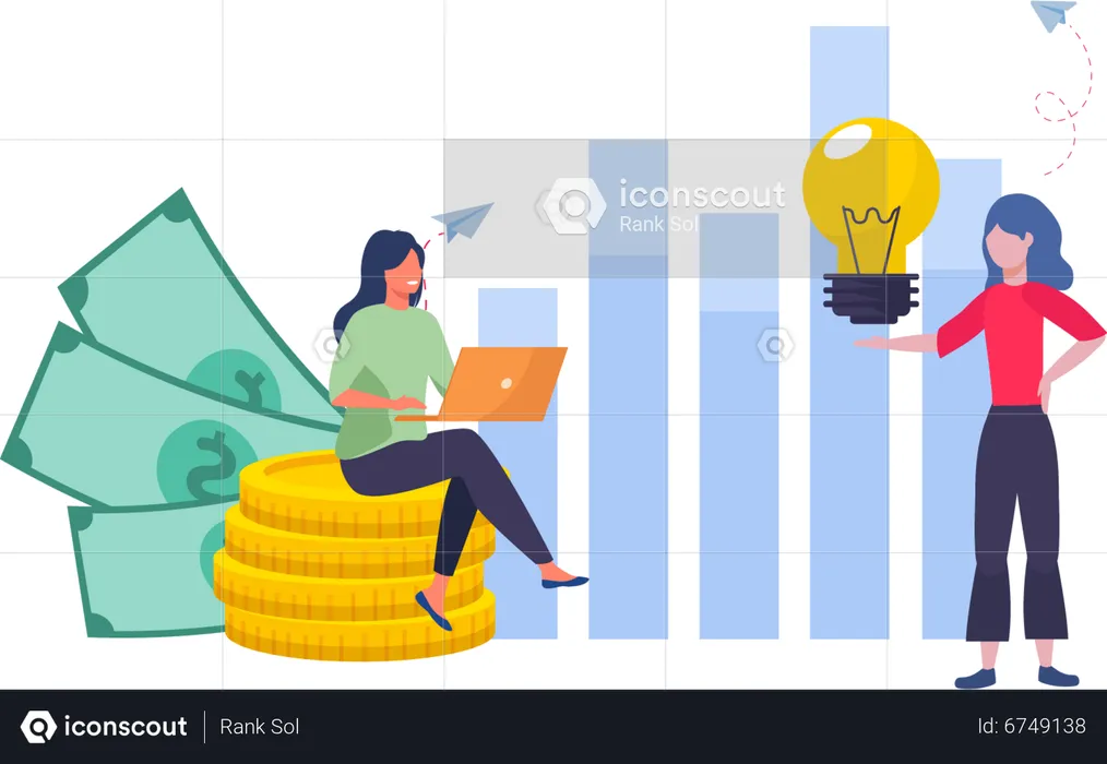 Girl getting Business investment Idea  Illustration