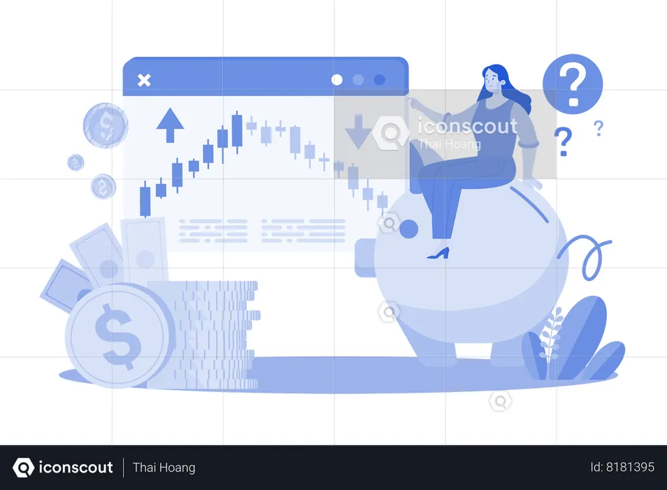 Girl getting confused after watching market fluctuation  Illustration