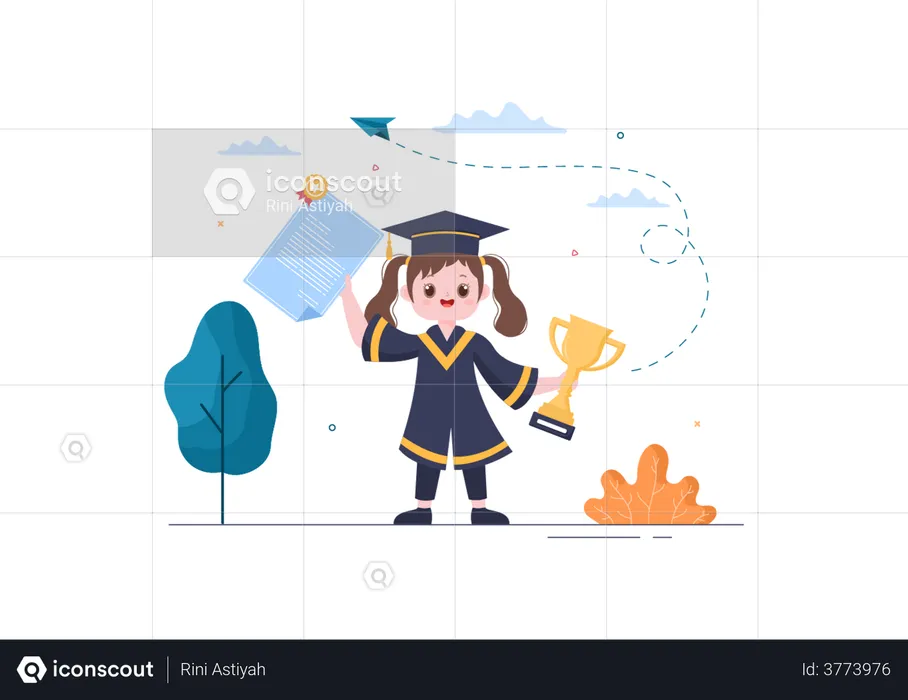 Girl getting degree on convocation day  Illustration