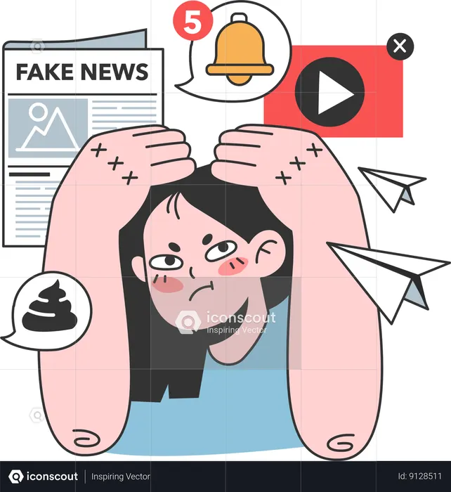 Girl getting fake news notification  Illustration
