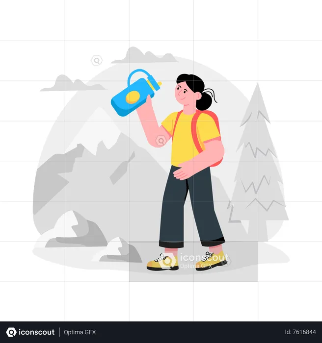 Girl getting Hiking Hydration  Illustration