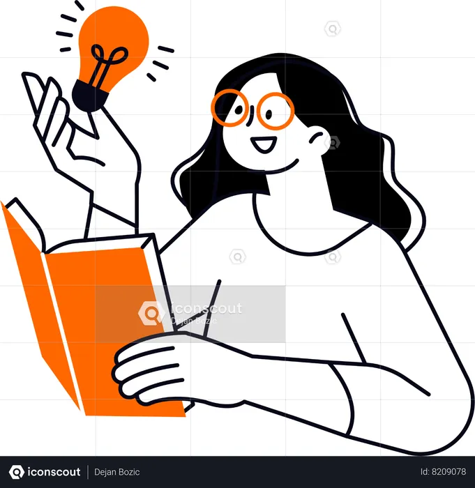 Girl Getting Idea From Book  Illustration