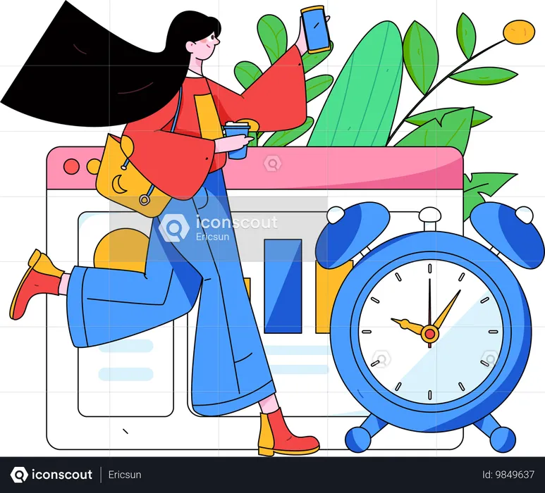 Girl getting late for job  Illustration