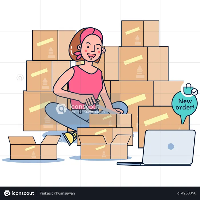 Girl getting new online order  Illustration