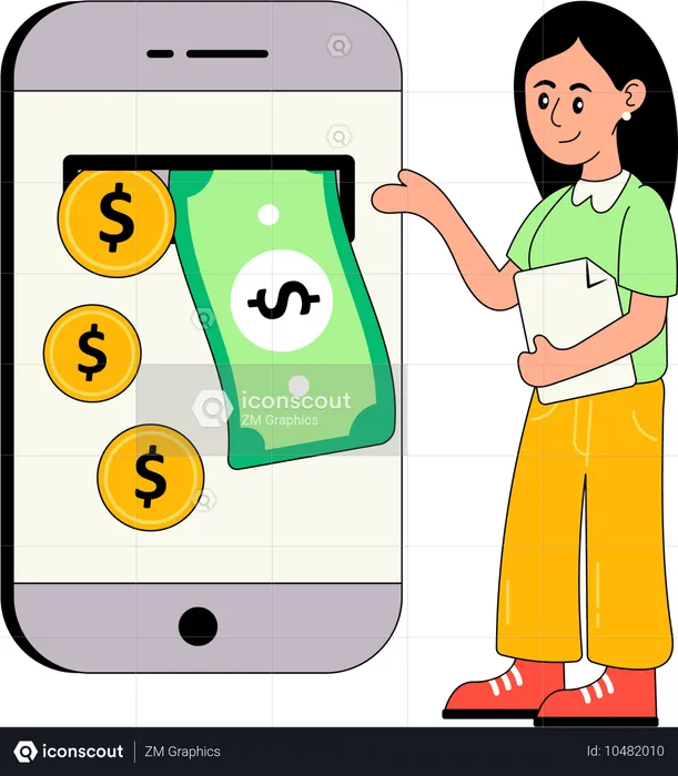 Girl getting online Cash Back  Illustration