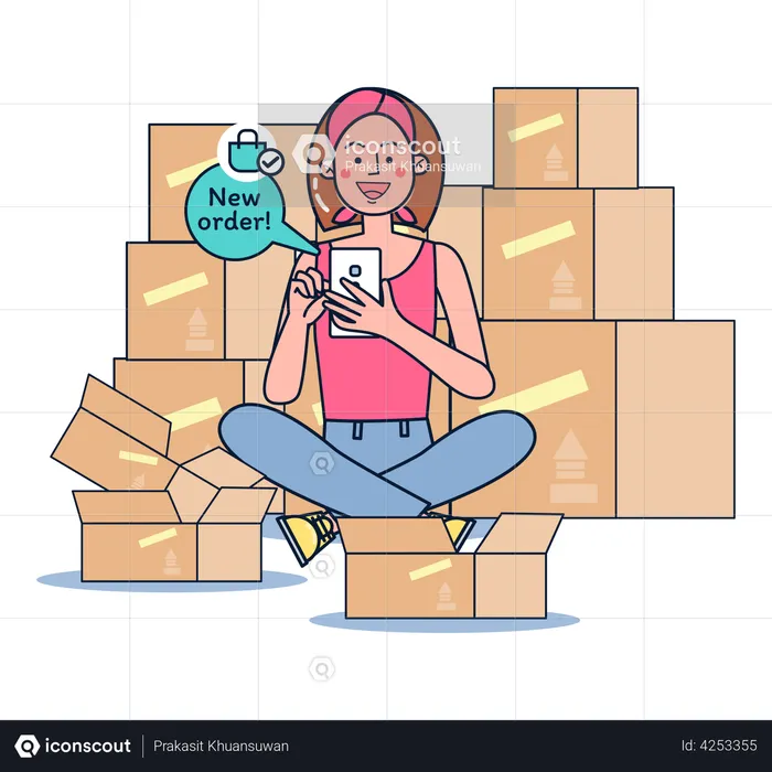 Girl getting onlineorder  Illustration