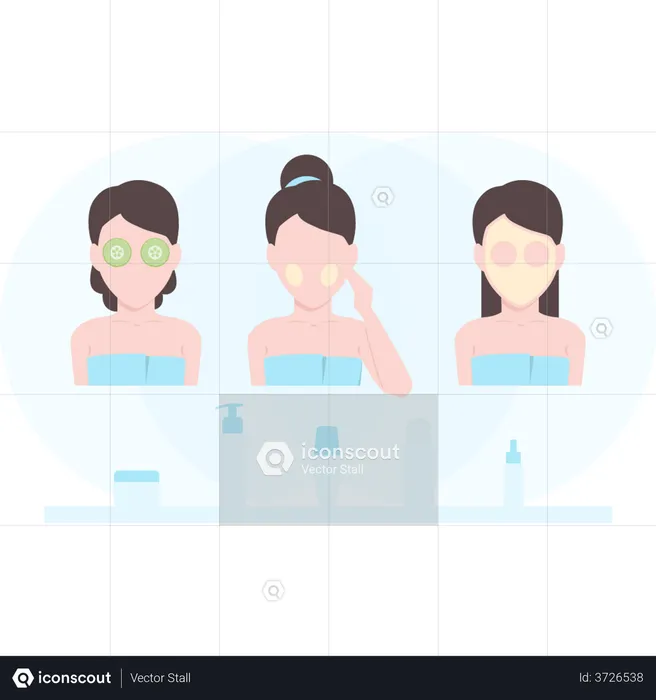 Girl getting professional face massage from salon  Illustration