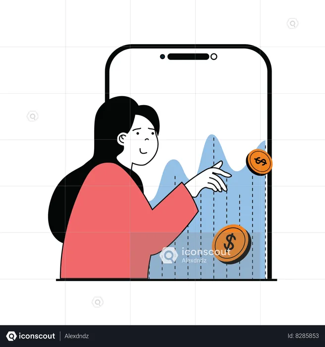 Girl getting profit from stock investment  Illustration