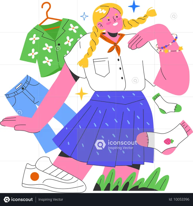 Girl getting ready in school uniform  Illustration