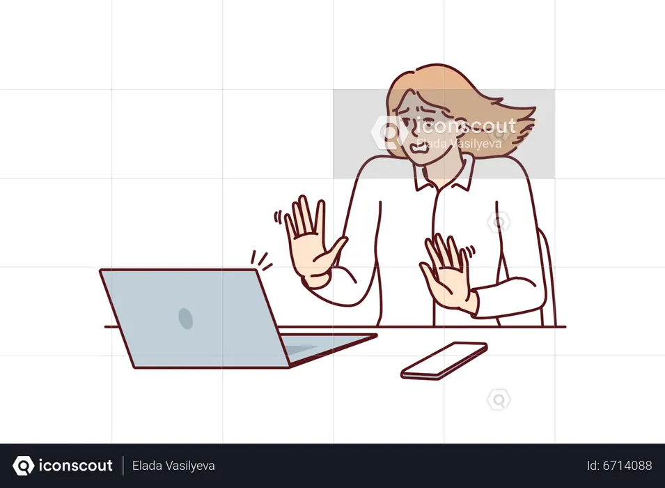 Girl getting scared online  Illustration