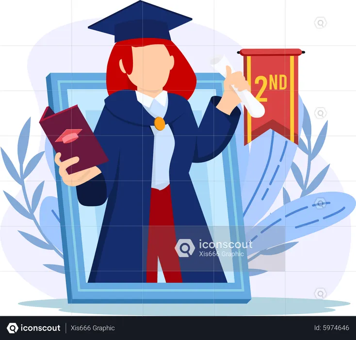 Girl getting second position on graduation  Illustration