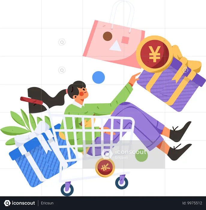 Girl getting shopping reward  Illustration