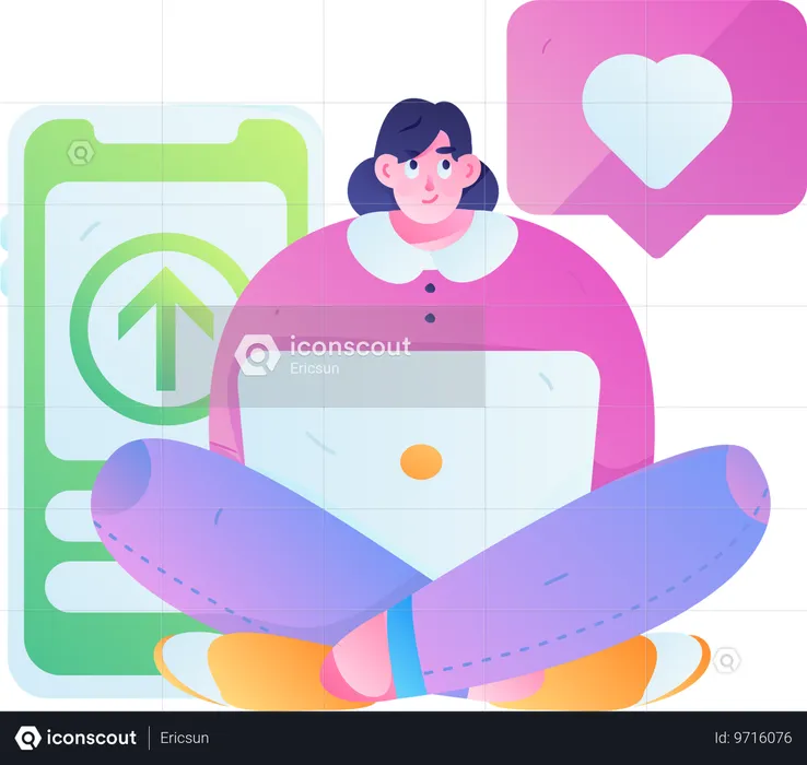 Girl getting social media like notification  Illustration