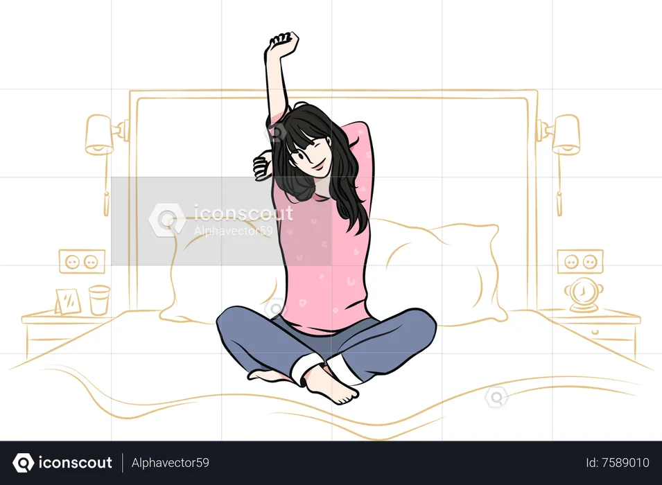 Girl getting up in morning  Illustration