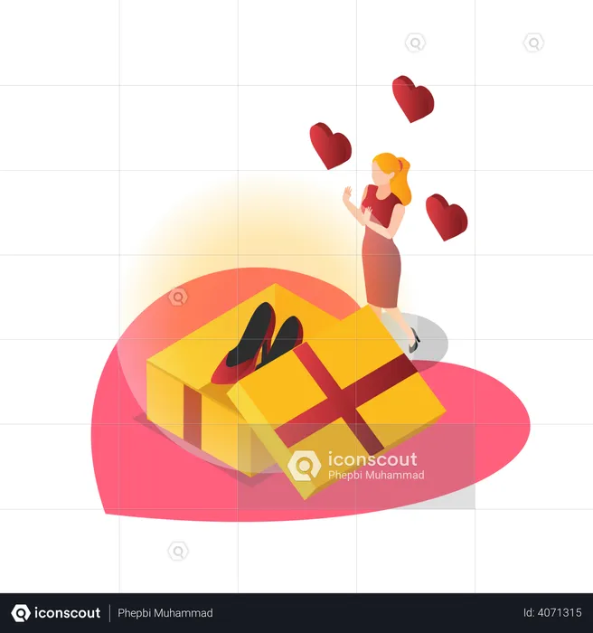 Girl getting Valentine gift  Illustration