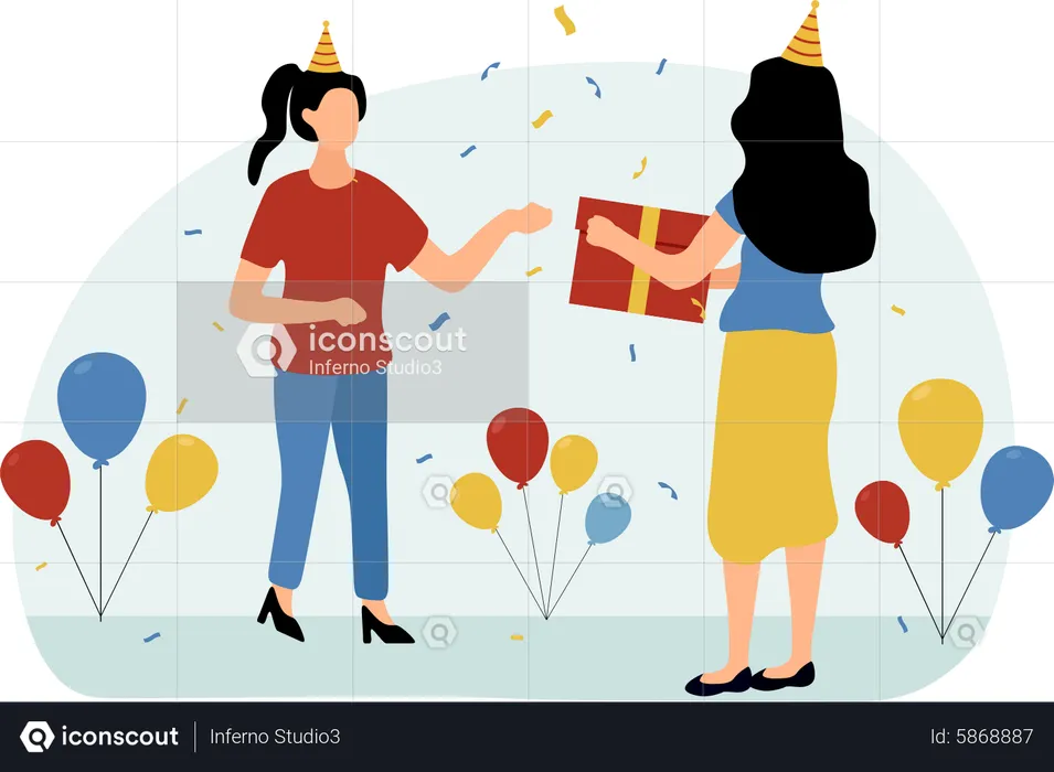 Girl give birthday gift  Illustration