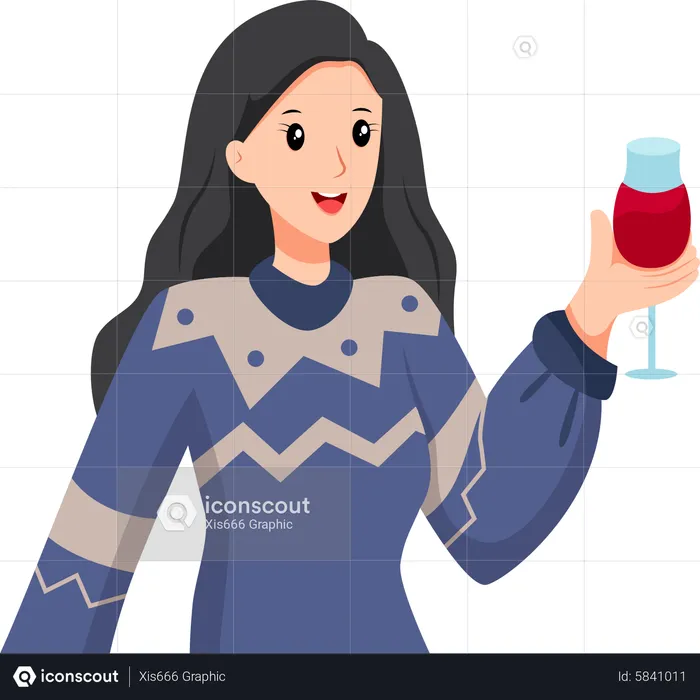 Girl give cheers with wine  Illustration