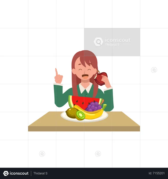 Girl give suggestion to eat healthy food  Illustration