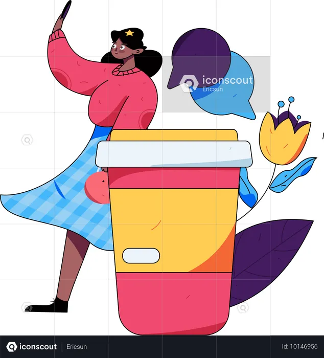 Girl giving coffee review  Illustration