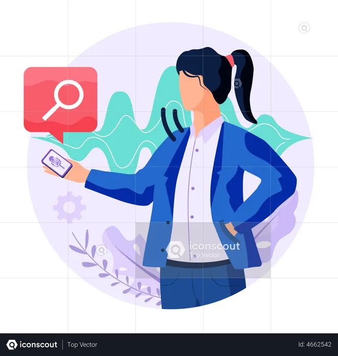 Girl giving command to voice assistant app  Illustration