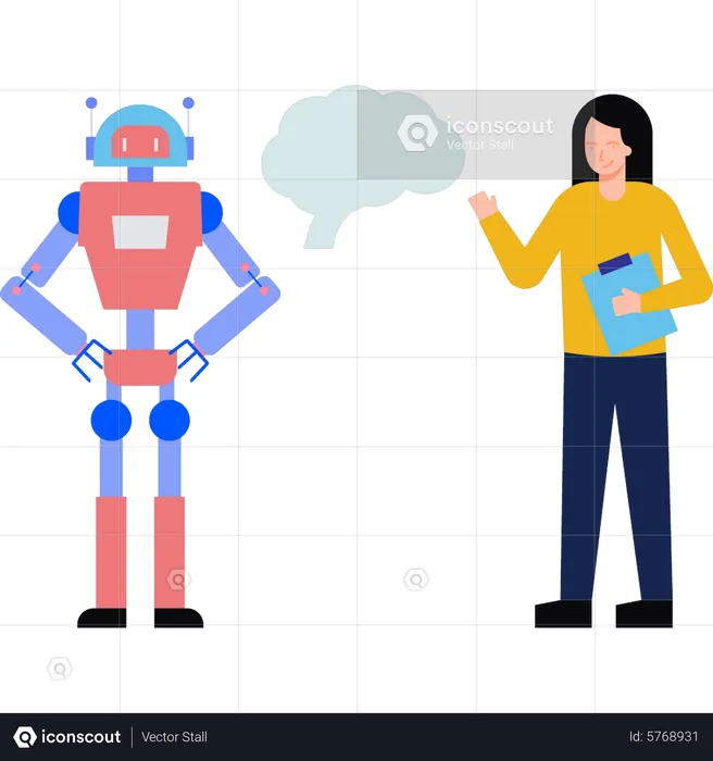 Girl giving commands to robot  Illustration