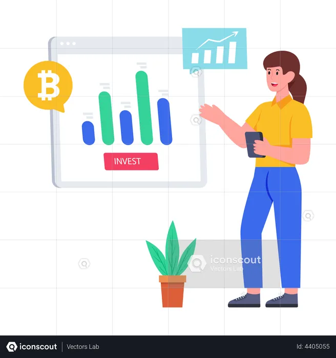 Girl giving cryptocurrency presentation  Illustration