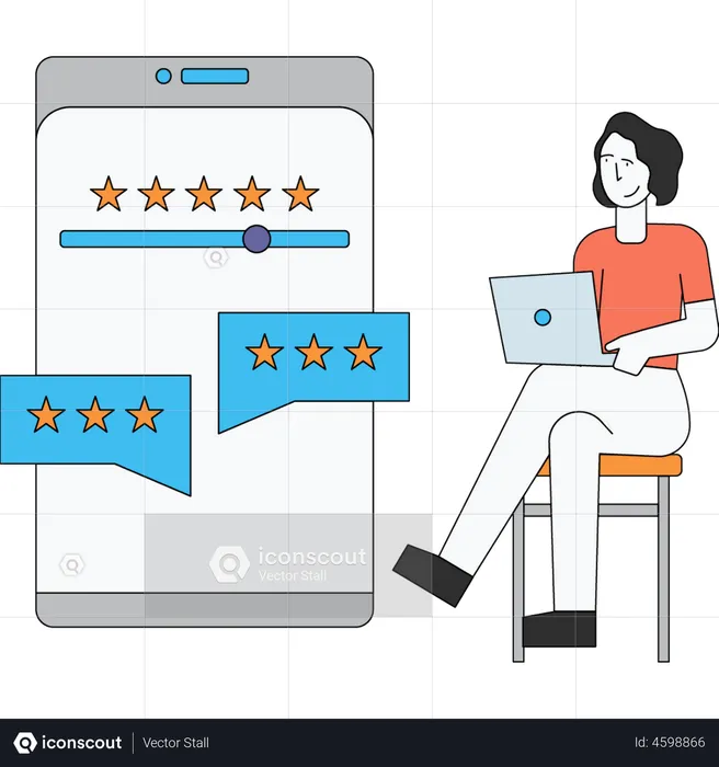 Girl giving feedback on mobile  Illustration