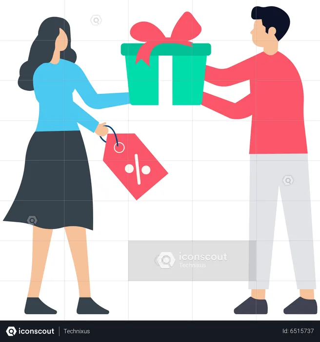 Girl Giving Gift Offer  Illustration