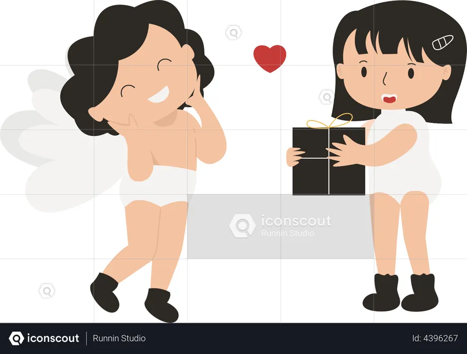 Girl giving gift to boy  Illustration
